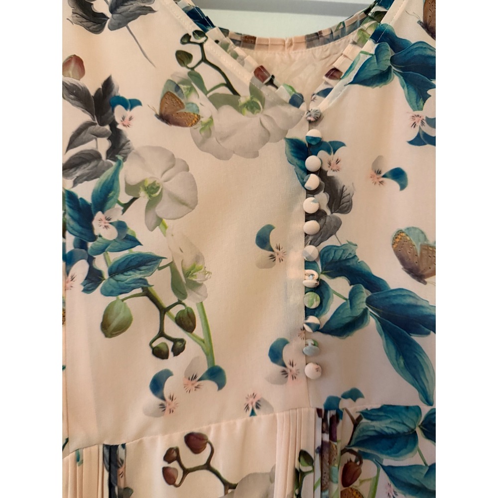 Monsoon Peach Floral Butterfly‎ Pleated Midi Dress Pink Botanical US 16 453031 - Picture 7 of 9